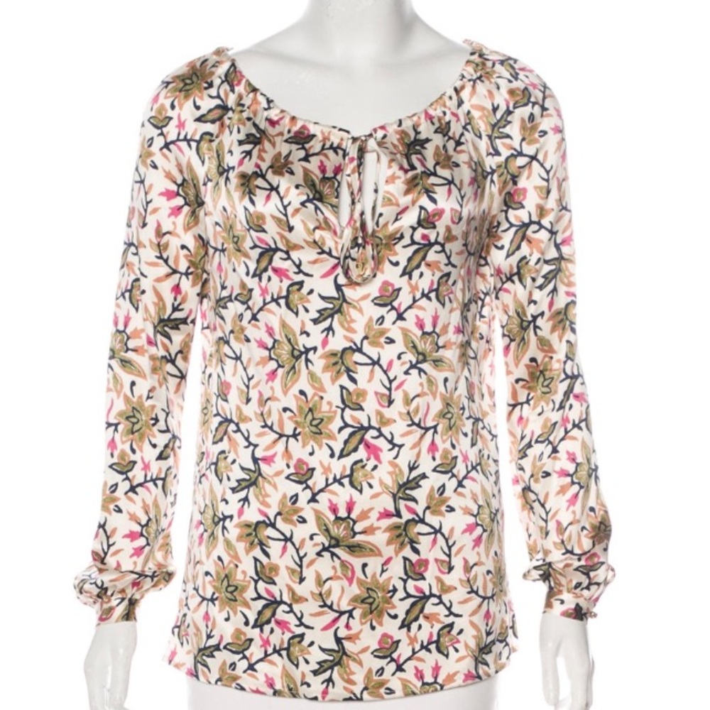 Tory Burch Silk Printed Floral Long Sleeve Top XS
